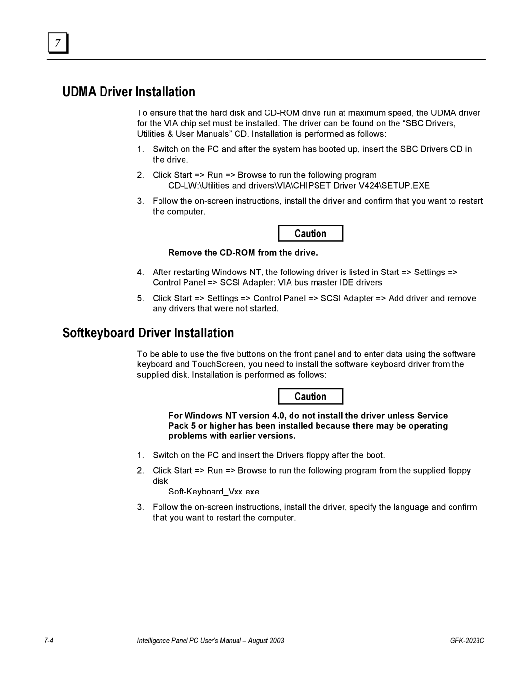 GE IC5002, BC5005, IC5005, IC5008, BC5008, BC5002 user manual Udma Driver Installation, Softkeyboard Driver Installation 