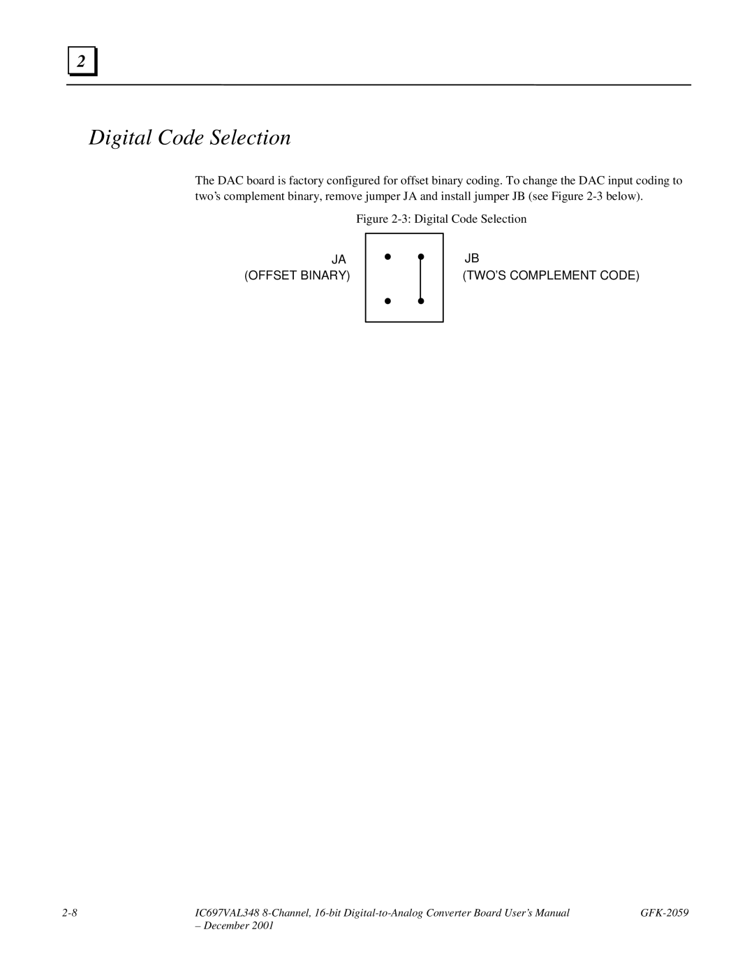 GE IC697VAL348 user manual Digital Code Selection, JA Offset Binary TWO’S Complement Code 