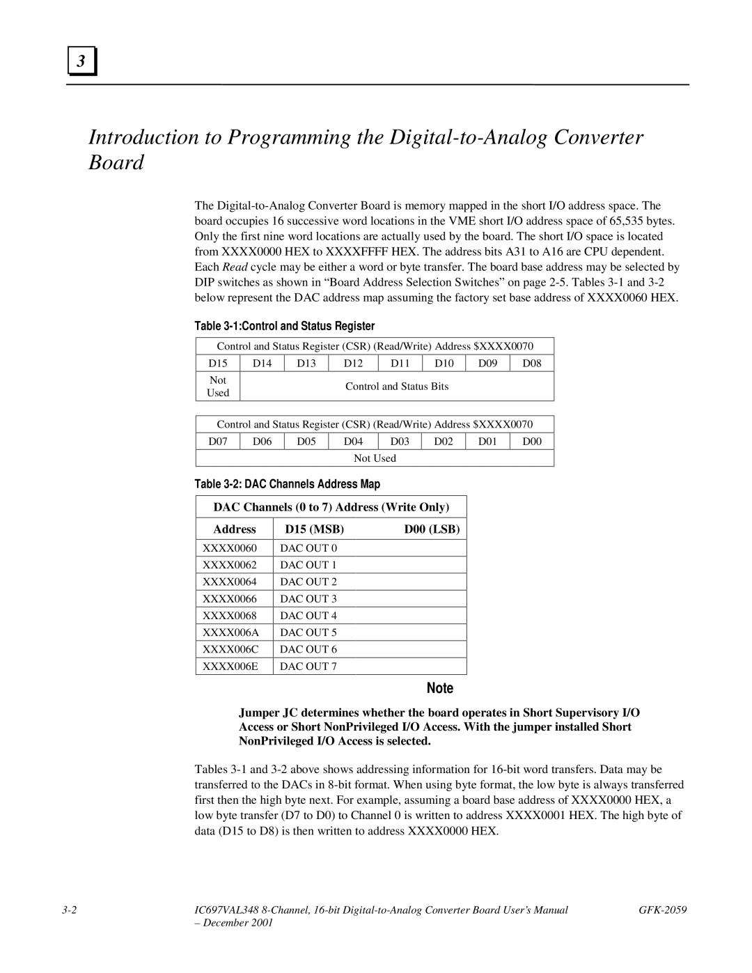 GE IC697VAL348 user manual 1Control and Status Register, DAC Channels Address Map, DAC Channels 0 to 7 Address Write Only 