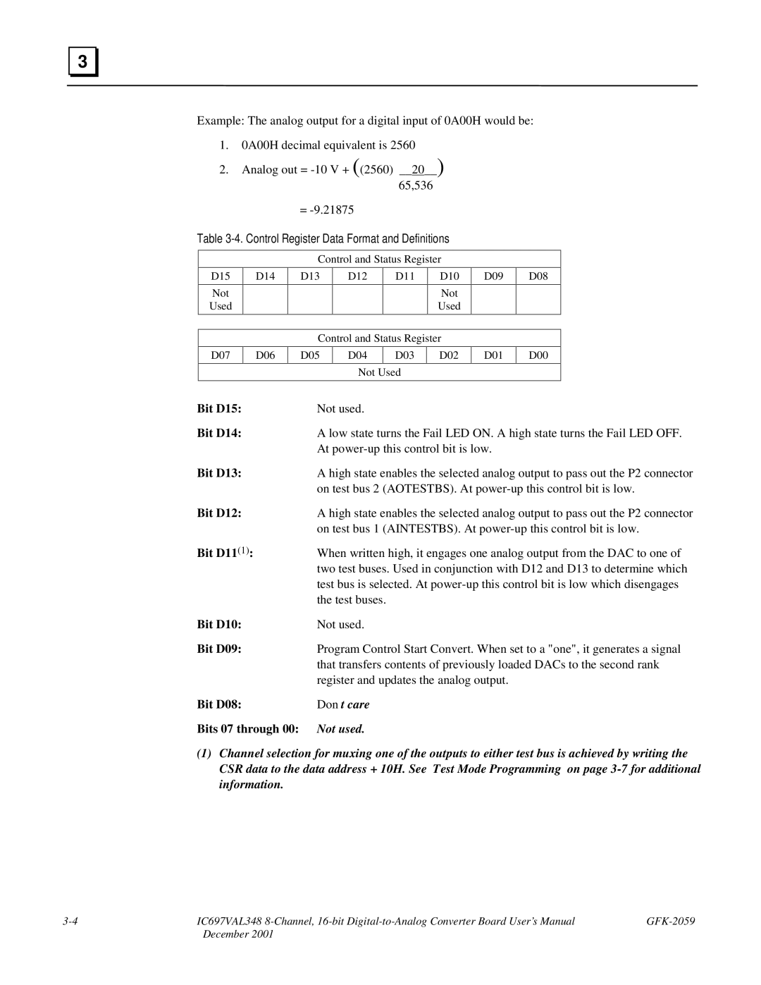 GE IC697VAL348 user manual Control Register Data Format and Definitions 