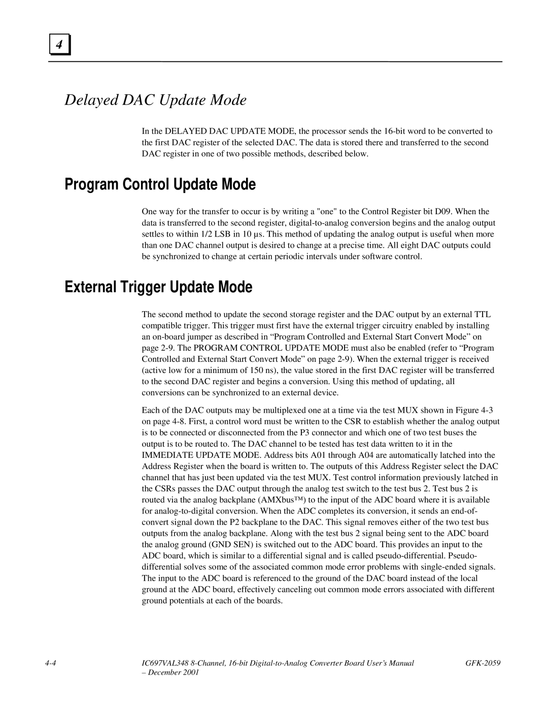 GE IC697VAL348 user manual Program Control Update Mode 