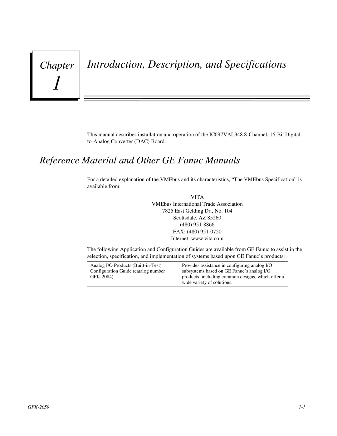 GE IC697VAL348 user manual Introduction, Description, and Specifications, Reference Material and Other GE Fanuc Manuals 