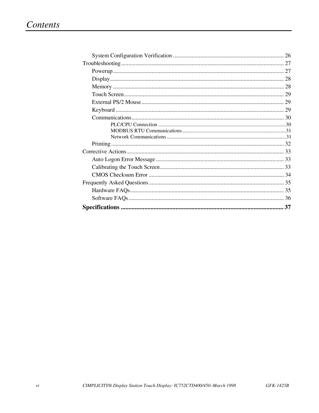 GE 450, IC752CTD400 manual Contents 