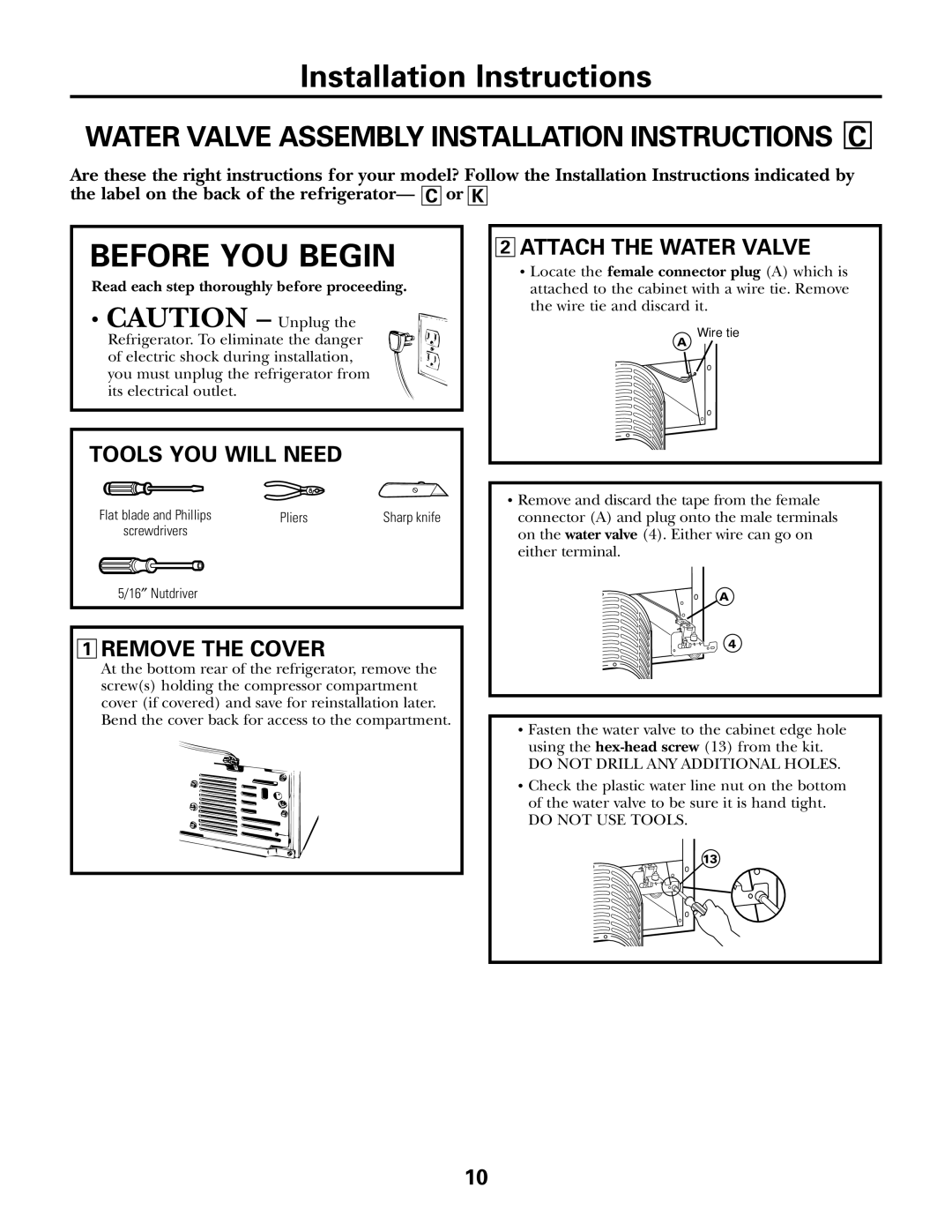 GE IM-5SS Water Valve Assembly Installation Instructions C, Remove the Cover, Attach the Water Valve 