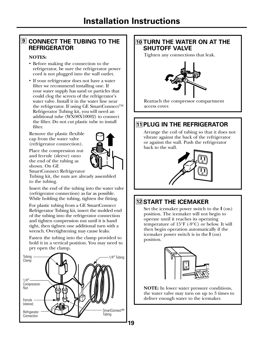 GE IM-5SS Connect the Tubing to the Refrigerator, Turn the Water on AT the Shutoff Valve, Plug in the Refrigerator 