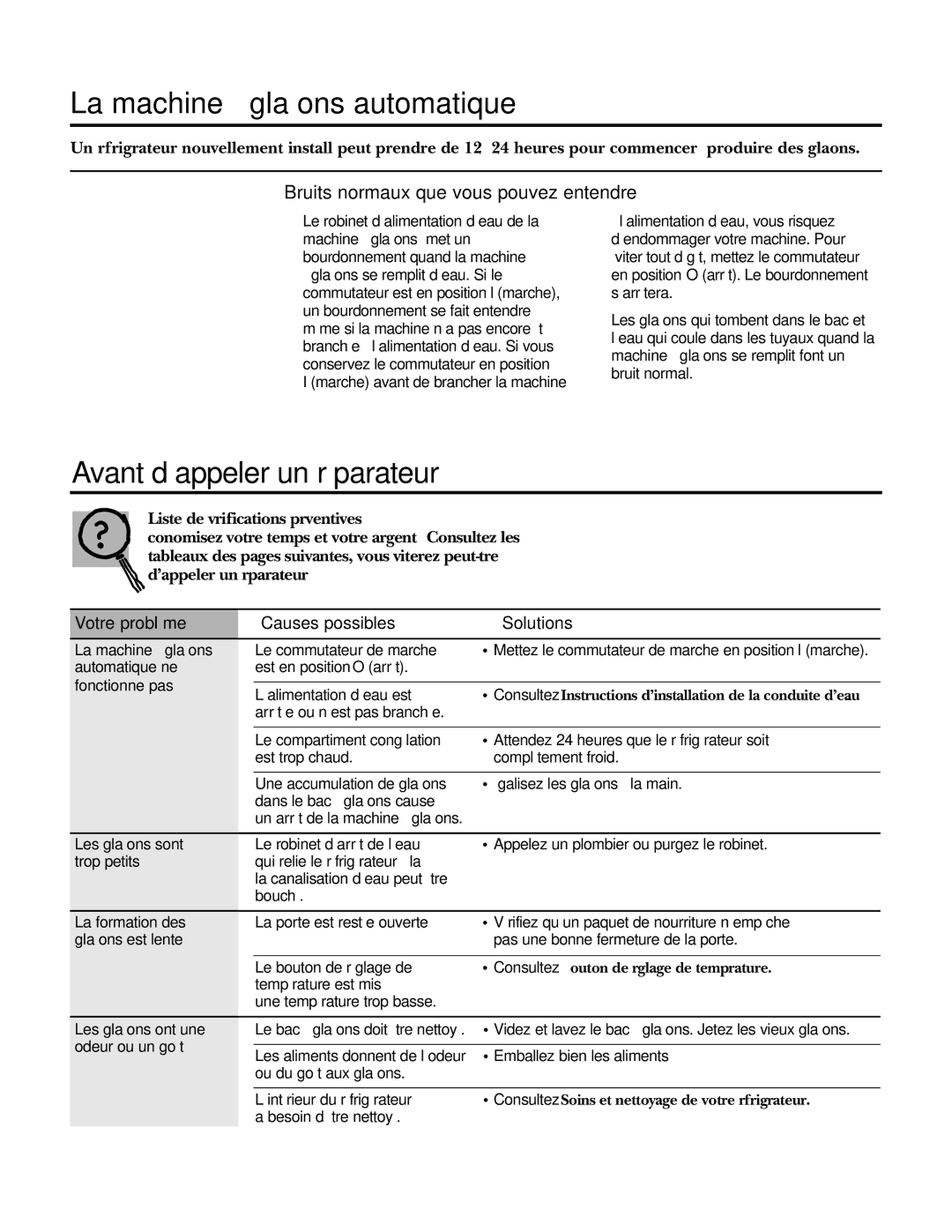 GE IM-5SS installation instructions Avant d’appeler un réparateur, Bruits normaux que vous pouvez entendre 