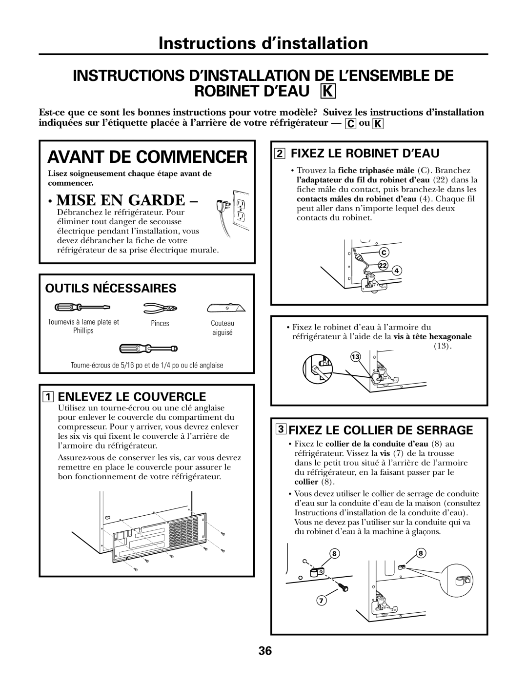 GE IM-5SS installation instructions Instructions D’INSTALLATION DE L’ENSEMBLE DE Robinet D’EAU K 