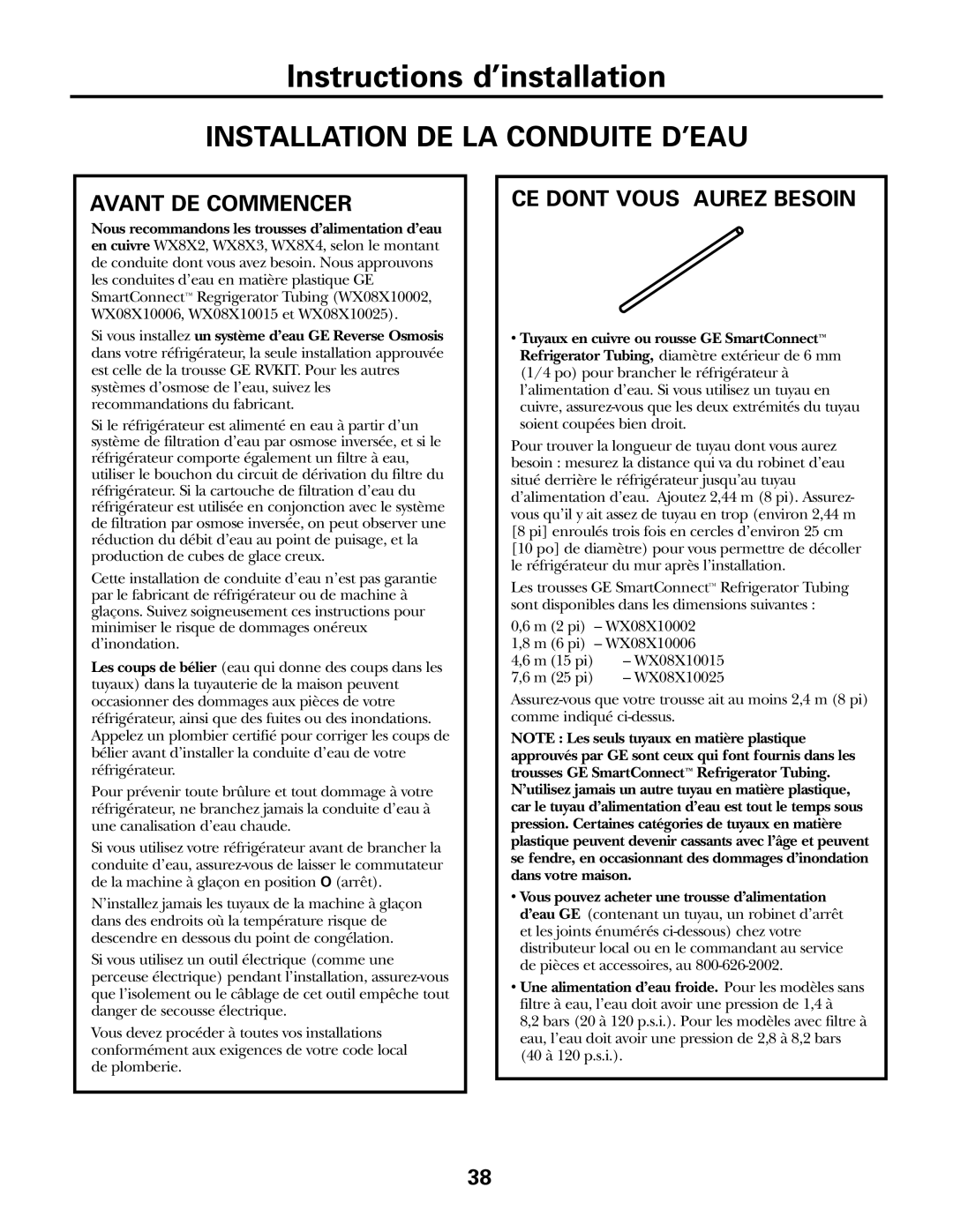 GE IM-5SS installation instructions Installation DE LA Conduite D’EAU, Avant DE Commencer, CE Dont Vous Aurez Besoin 