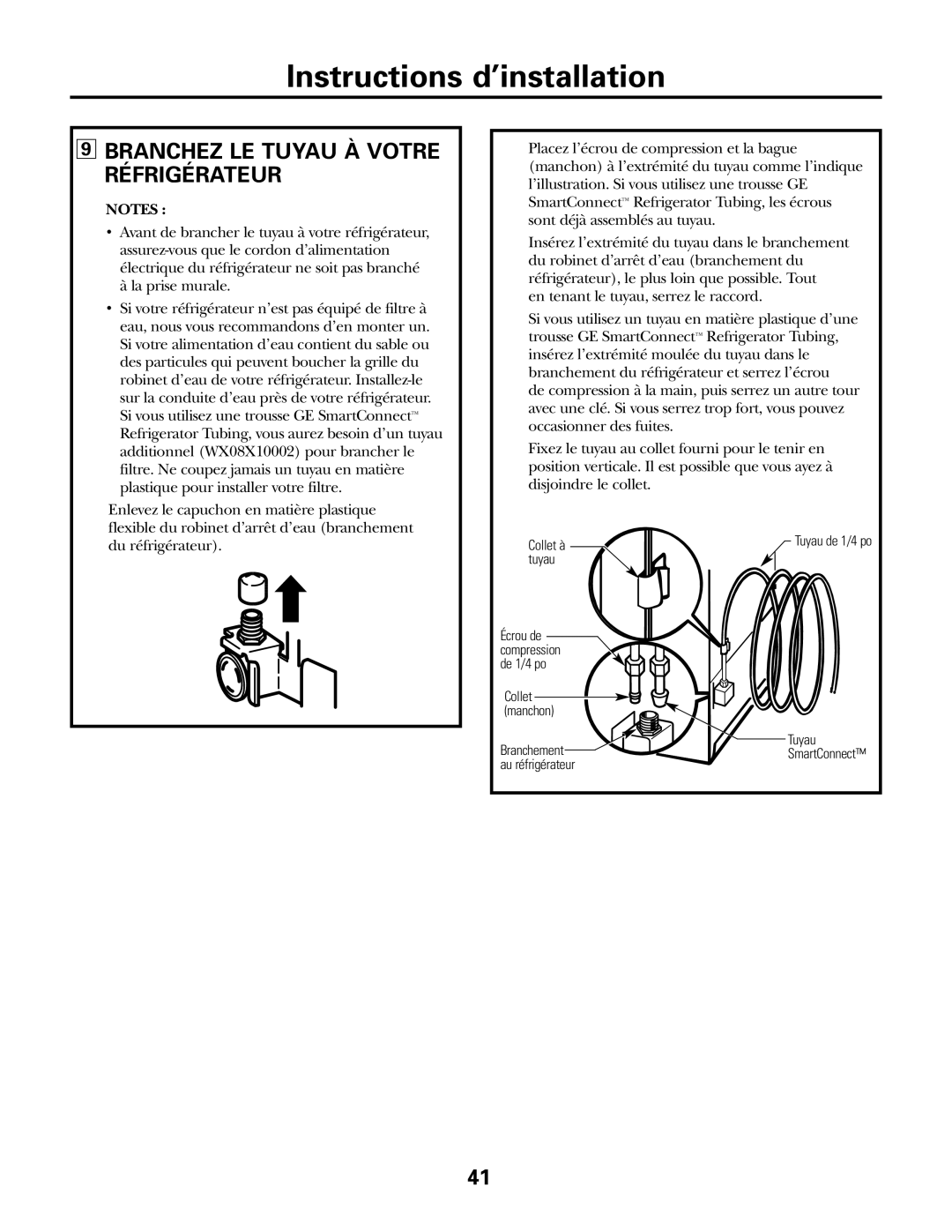 GE IM-5SS installation instructions Branchez LE Tuyau À Votre Réfrigérateur 