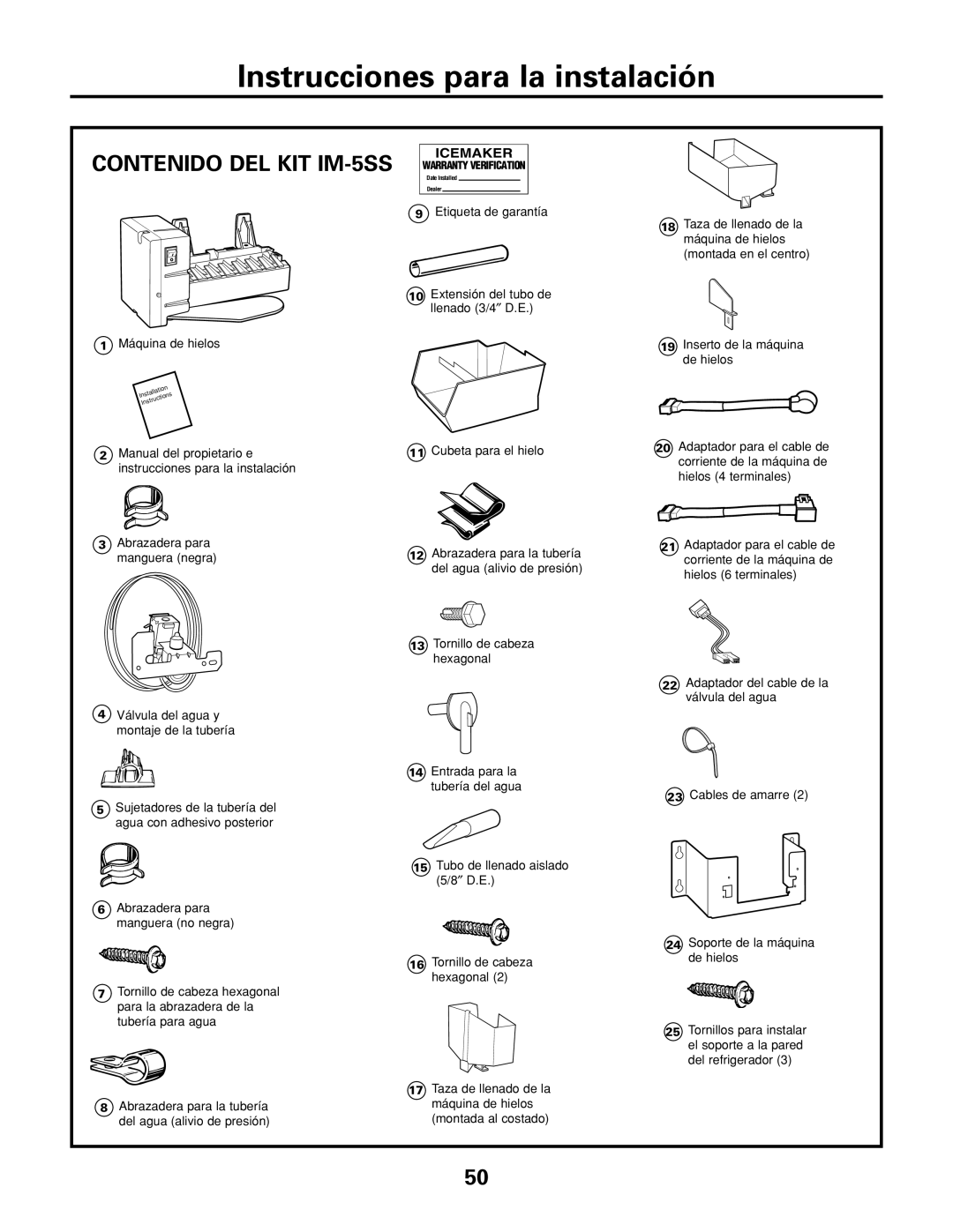 GE installation instructions Instrucciones para la instalación, Contenido DEL KIT IM-5SS 