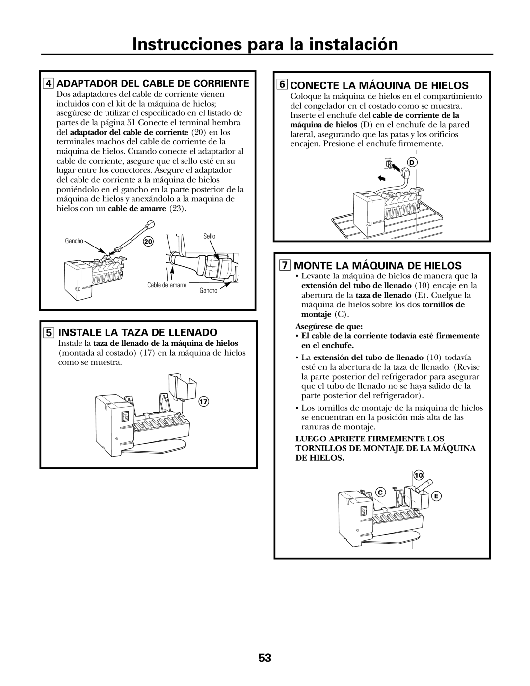 GE IM-5SS Adaptador DEL Cable DE Corriente, Conecte LA Máquina DE Hielos, Instale LA Taza DE Llenado 