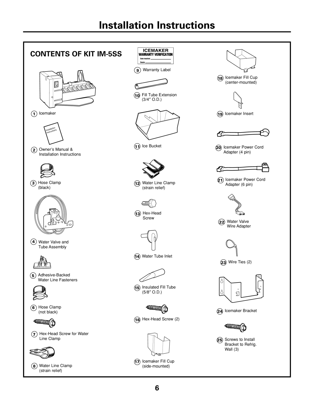 GE installation instructions Installation Instructions, Contents of KIT IM-5SS 