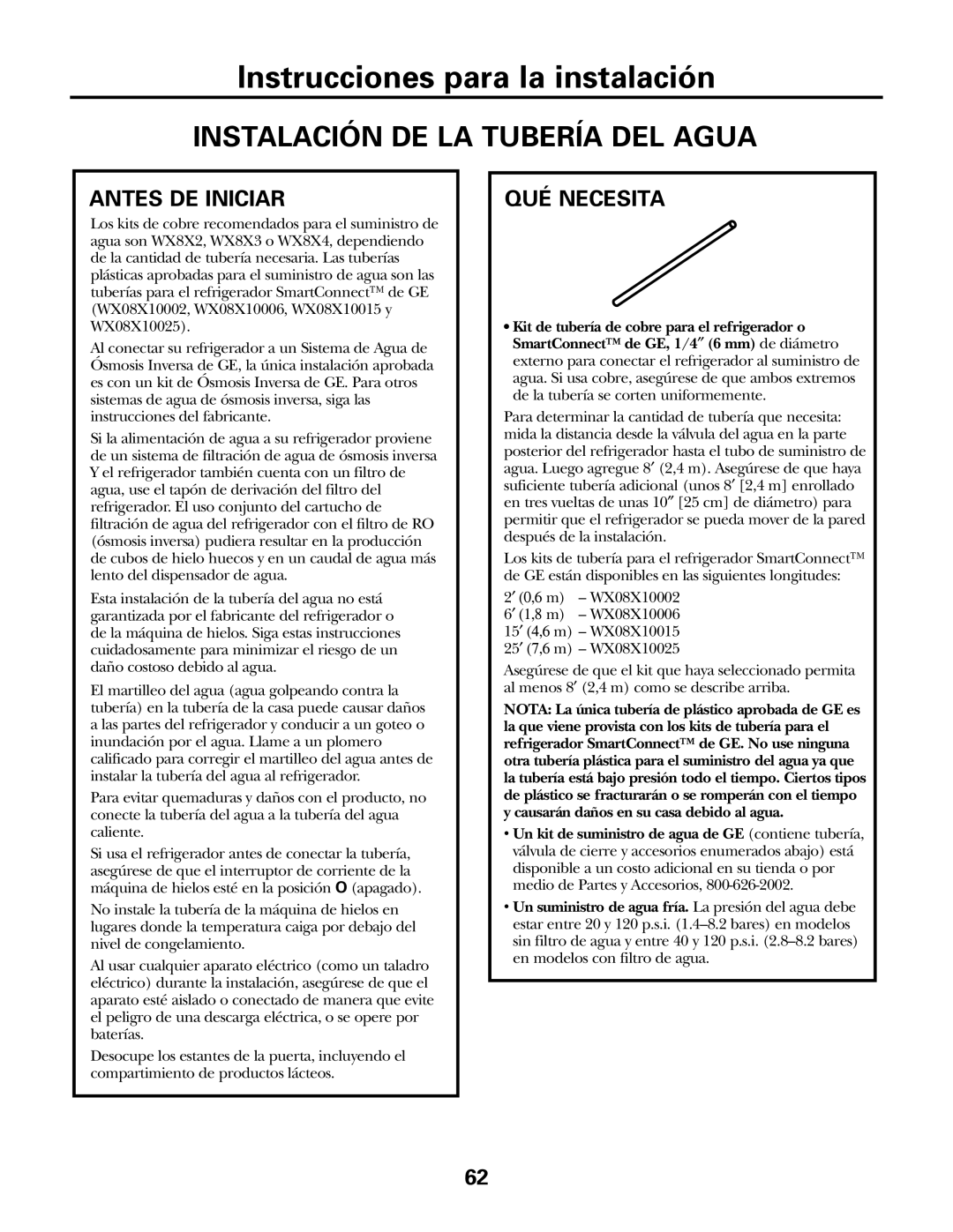 GE IM-5SS installation instructions Instalación DE LA Tubería DEL Agua, Antes DE Iniciar, QUÉ Necesita 