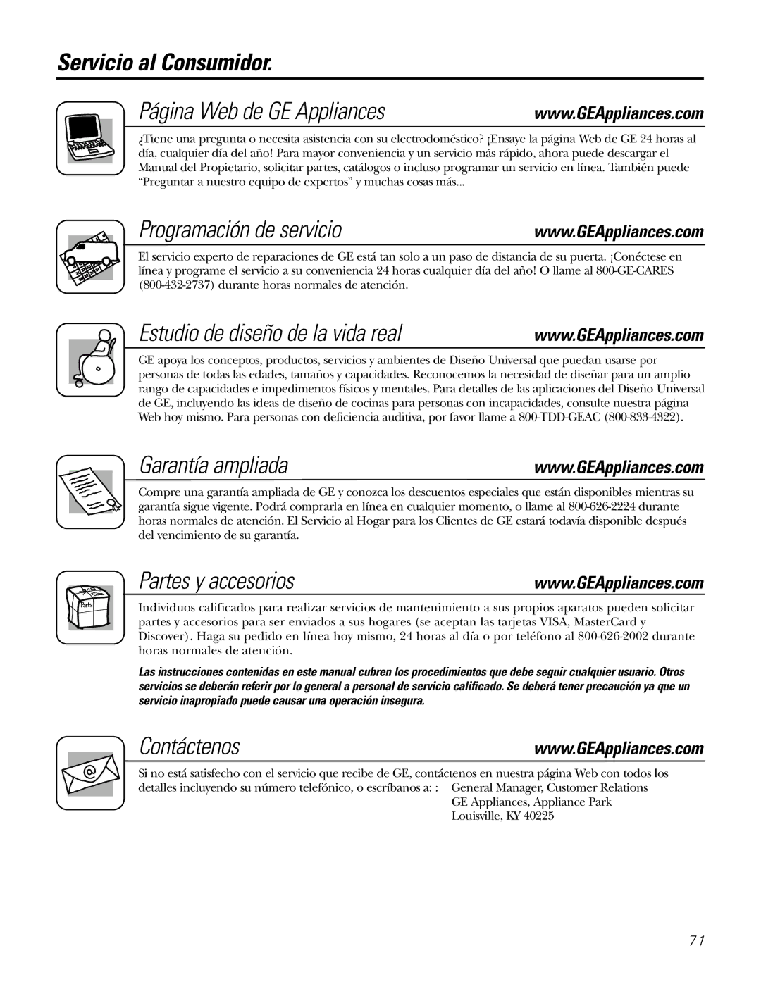 GE IM-5SS Servicio al Consumidor Página Web de GE Appliances, Programación de servicio, Estudio de diseño de la vida real 