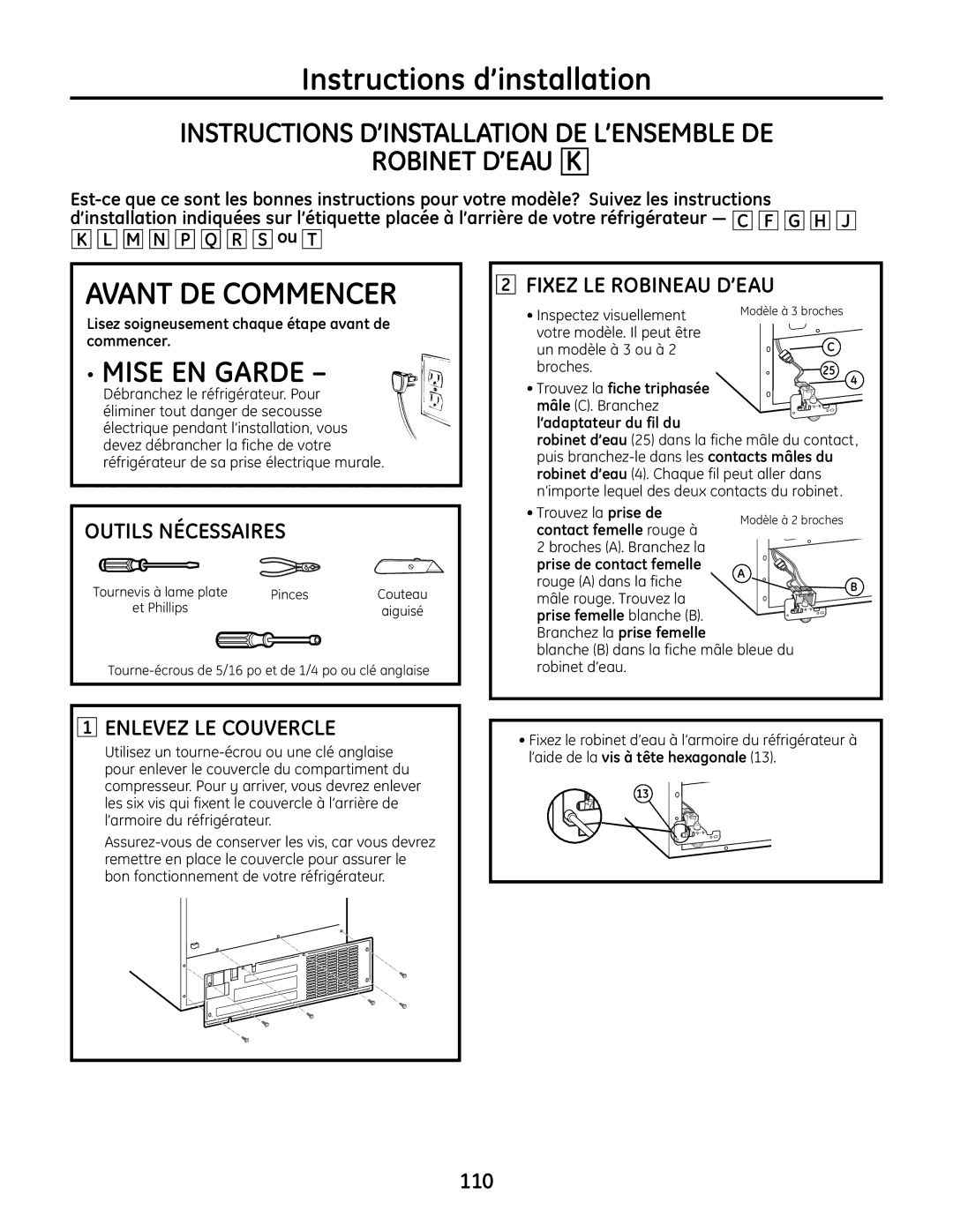 GE IM-6 installation instructions Fixez LE Robineau D’EAU 