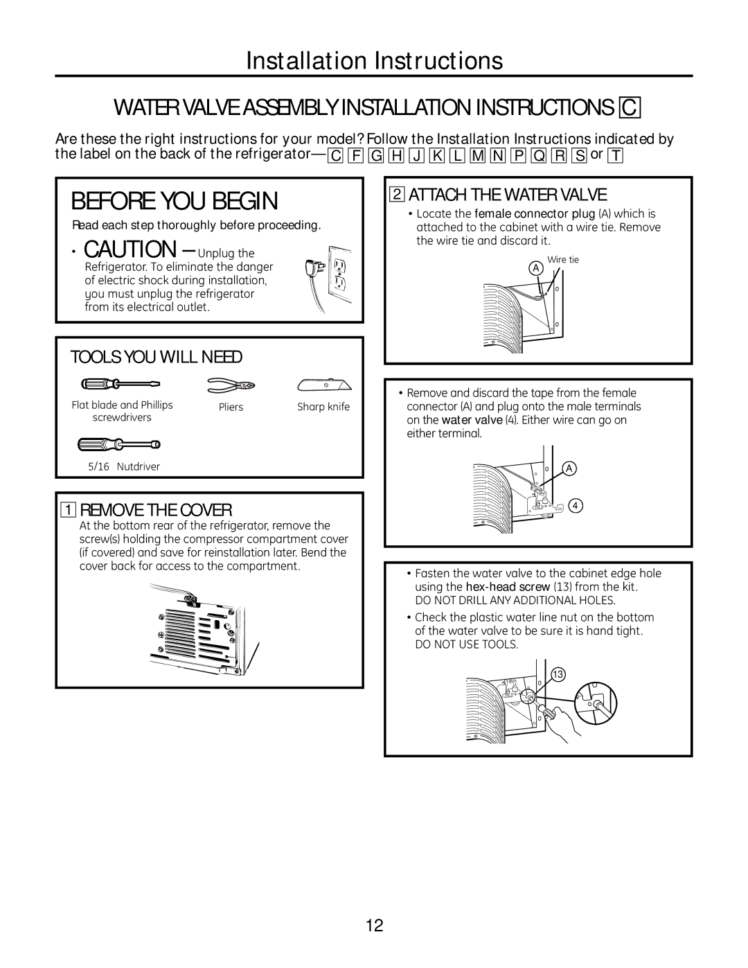 GE IM-6 Water Valve Assembly Installation Instructions C, Remove the Cover, Attach the Water Valve, 16″ Nutdriver 