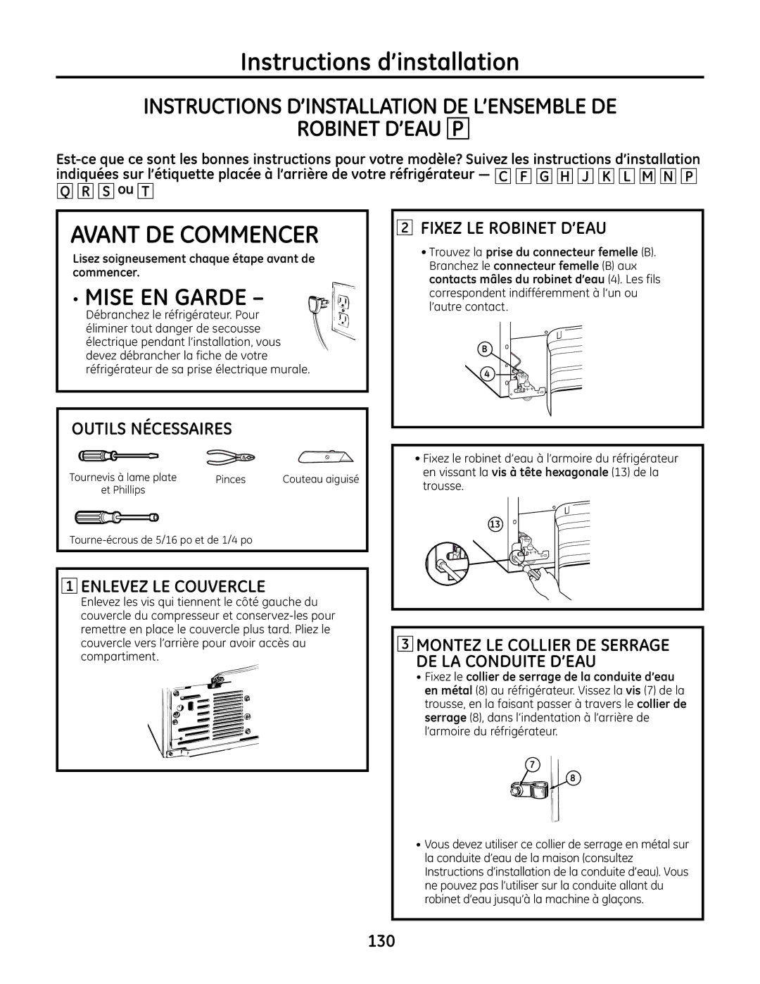 GE IM-6 installation instructions Instructions D’INSTALLATION DE L’ENSEMBLE DE Robinet D’EAU P 