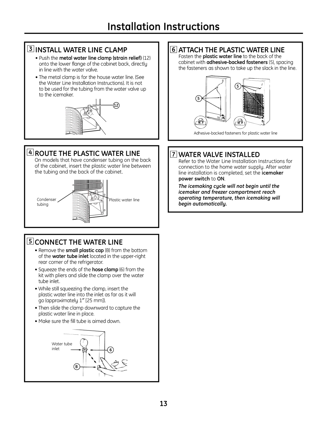 GE IM-6 Install Water Line Clamp, Route the Plastic Water Line, Connect the Water Line, Attach the Plastic Water Line 