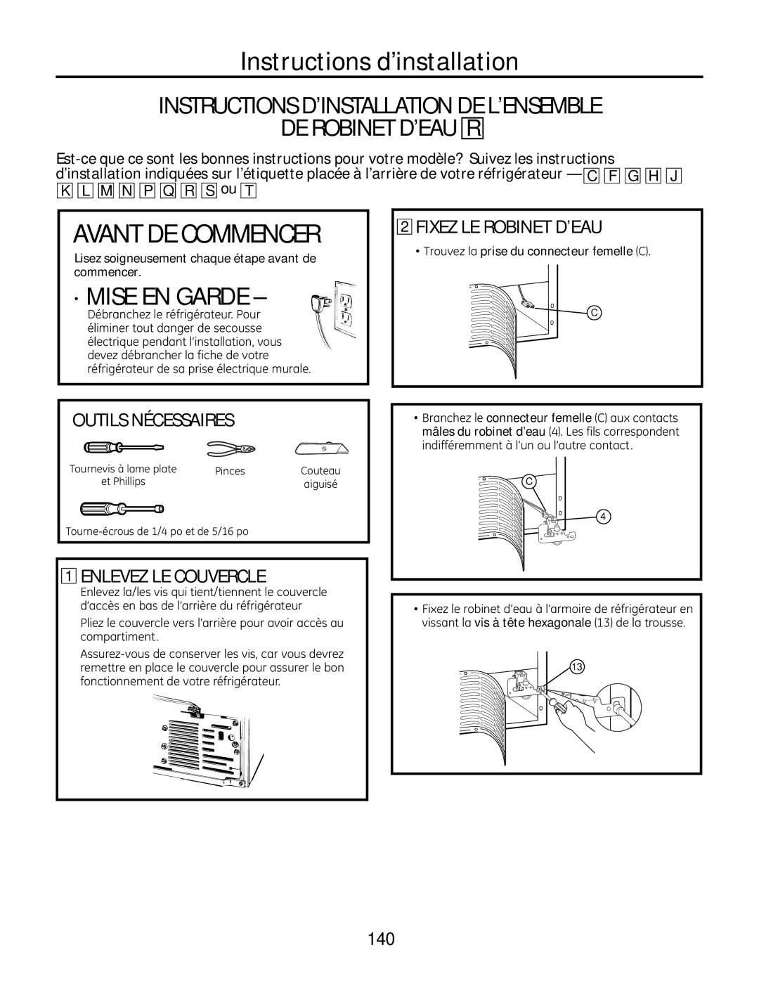 GE IM-6 installation instructions Instructions D’INSTALLATION DE L’ENSEMBLE DE Robinet D’EAU R 