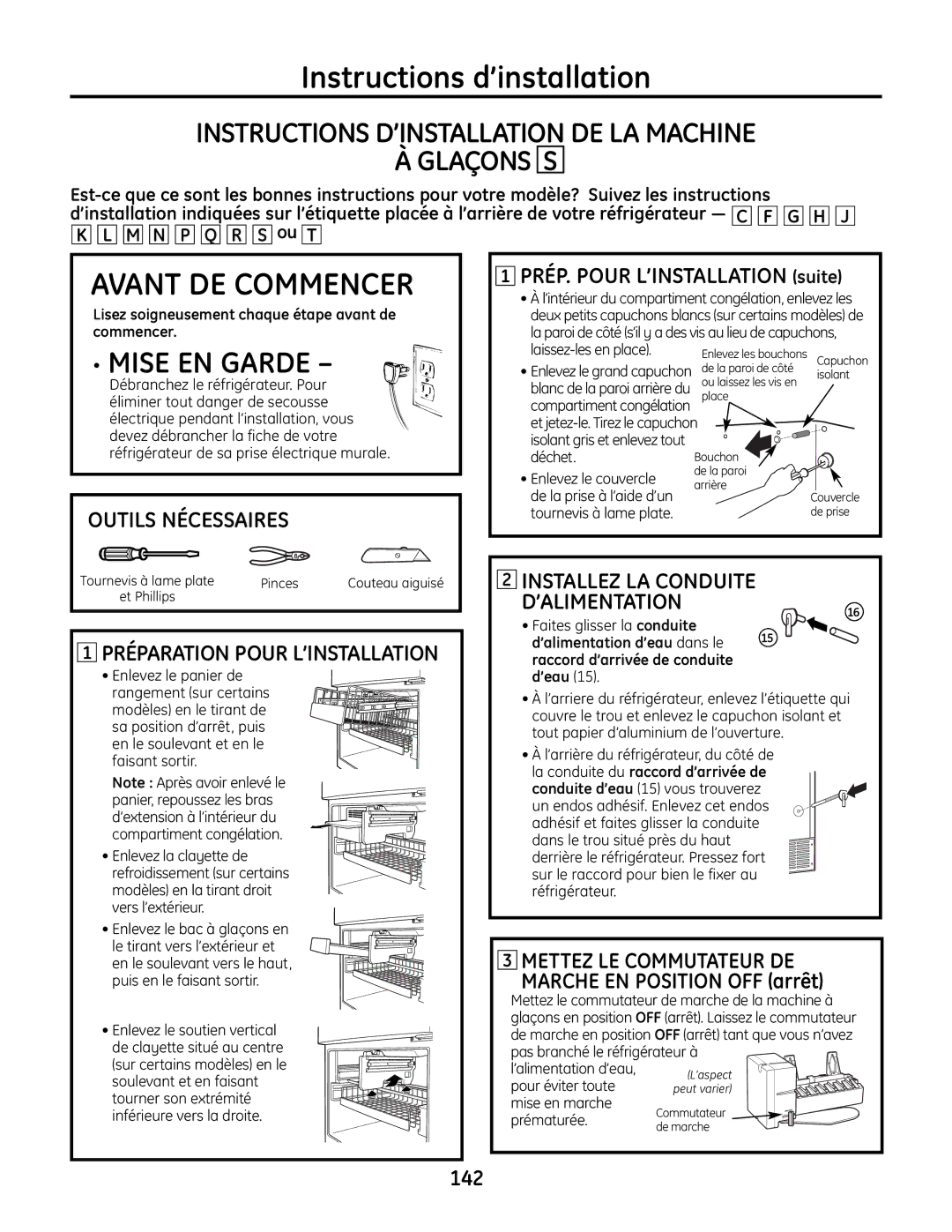 GE IM-6 installation instructions Instructions D’INSTALLATION DE LA Machine Glaçons S 