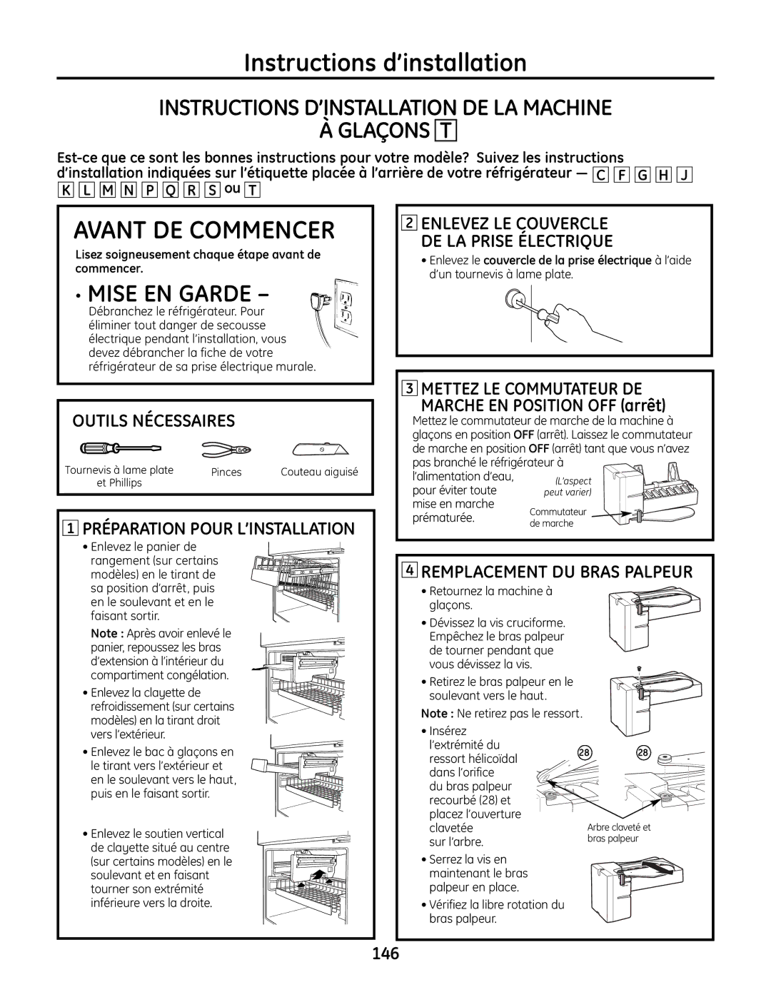 GE IM-6 Instructions D’INSTALLATION DE LA Machine Glaçons T, Remplacement DU Bras Palpeur, Retournez la machine à glaçons 