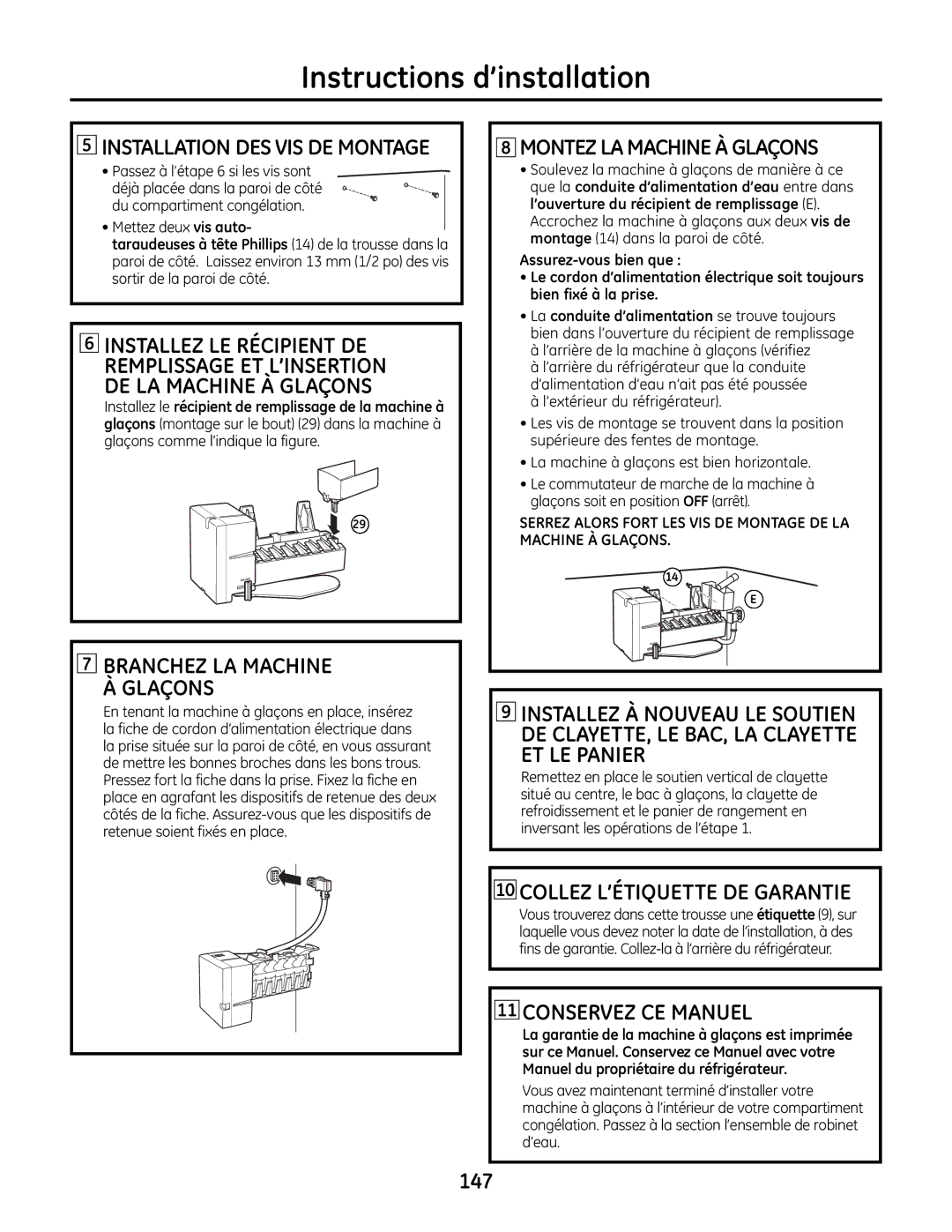 GE IM-6 installation instructions ET LE Panier, Passez à l’étape 6 si les vis sont, Mettez deux vis auto 