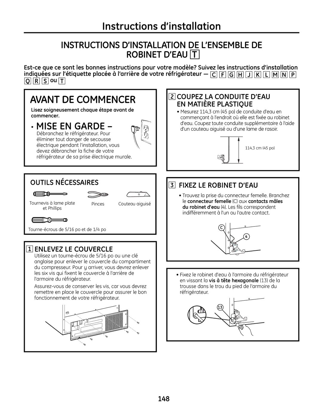 GE IM-6 installation instructions Instructions D’INSTALLATION DE L’ENSEMBLE DE Robinet D’EAU T 