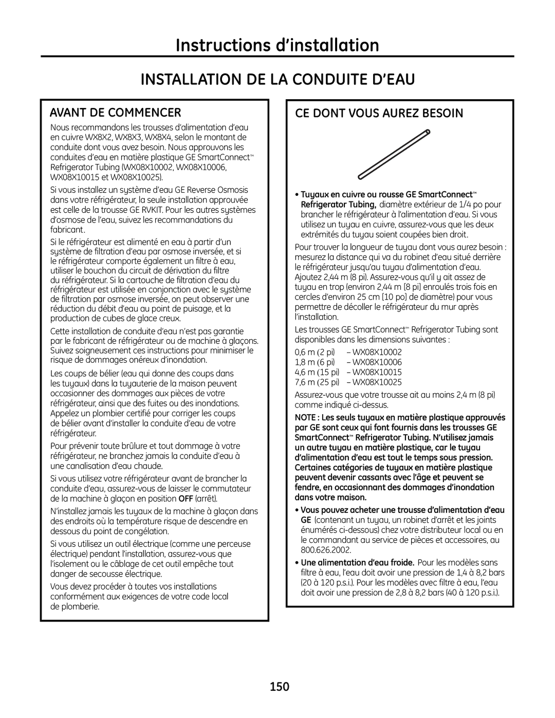 GE IM-6 installation instructions Installation DE LA Conduite D’EAU, Avant DE Commencer, CE Dont Vous Aurez Besoin 