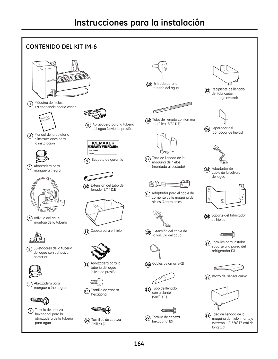 GE installation instructions Instrucciones para la instalación, Contenido DEL KIT IM-6 