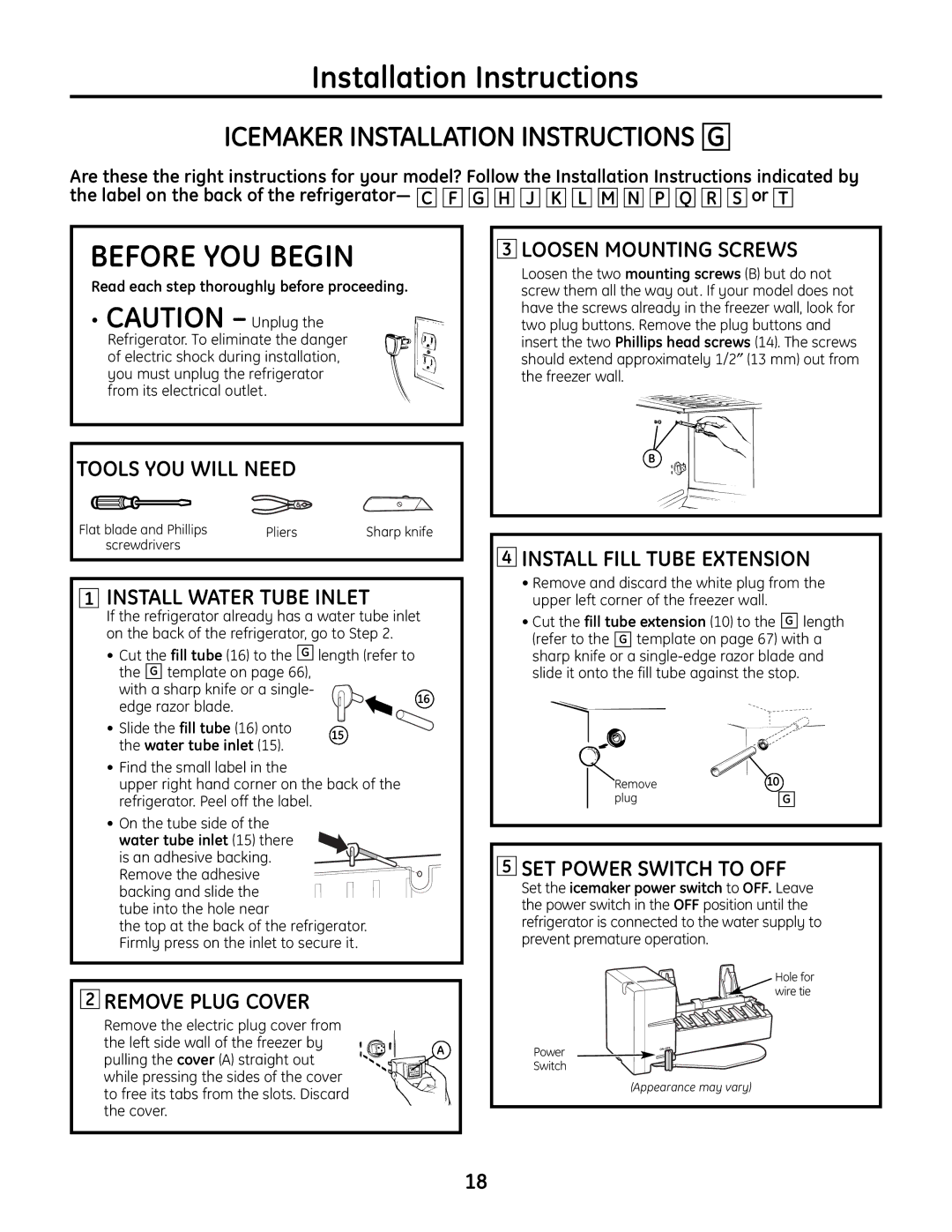 GE IM-6 Icemaker Installation Instructions G, Install Water Tube Inlet, On the tube side of the water tube inlet 15 there 