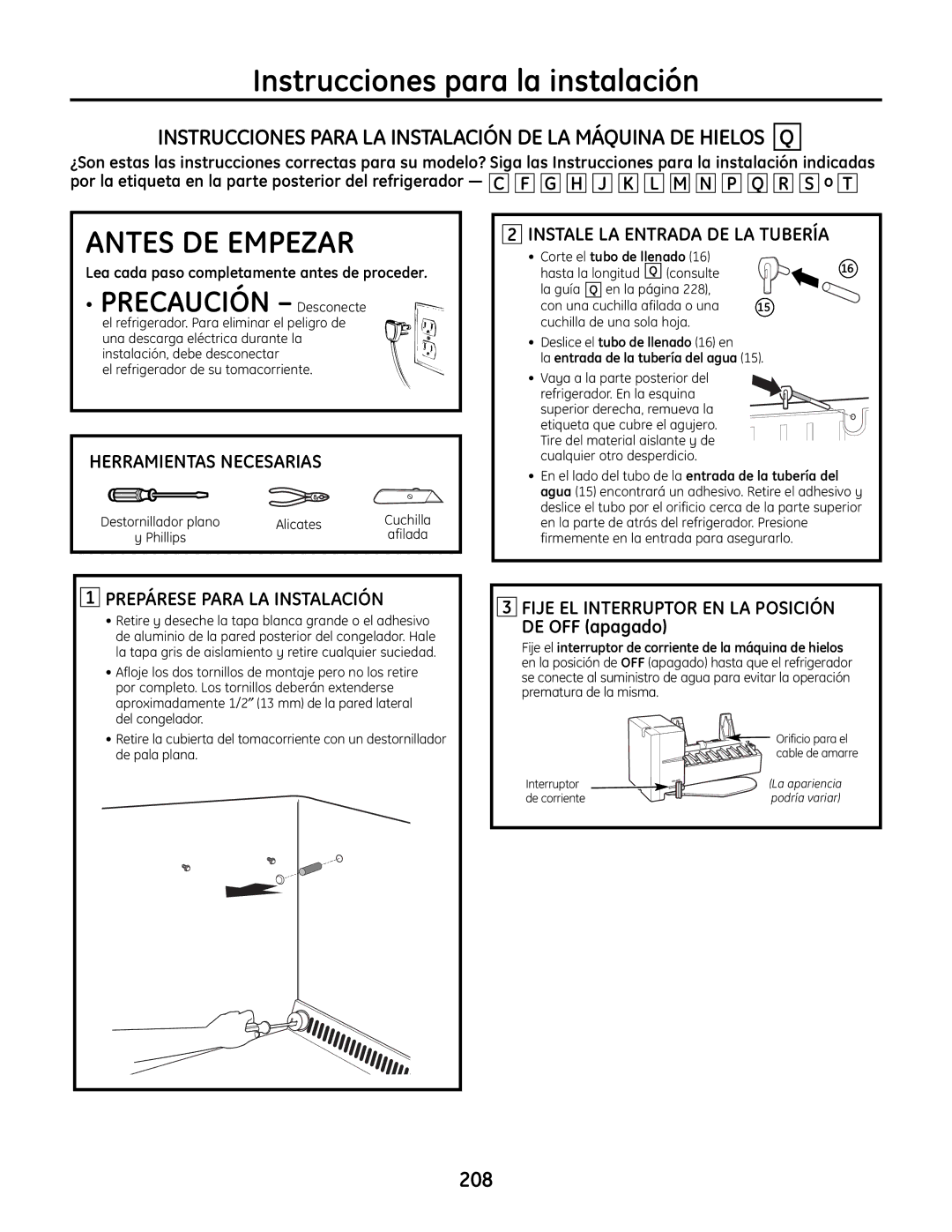 GE IM-6 installation instructions Instrucciones Para LA Instalación DE LA Máquina DE Hielos Q, Hasta la longitud Q consulte 