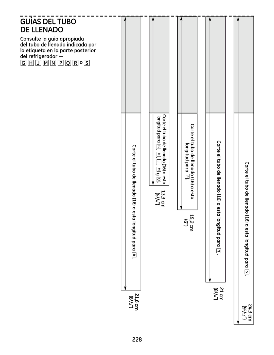 GE IM-6 installation instructions Corte el tubo de llenado 16 a esta longitud para, 4 ″, Longitud para G 