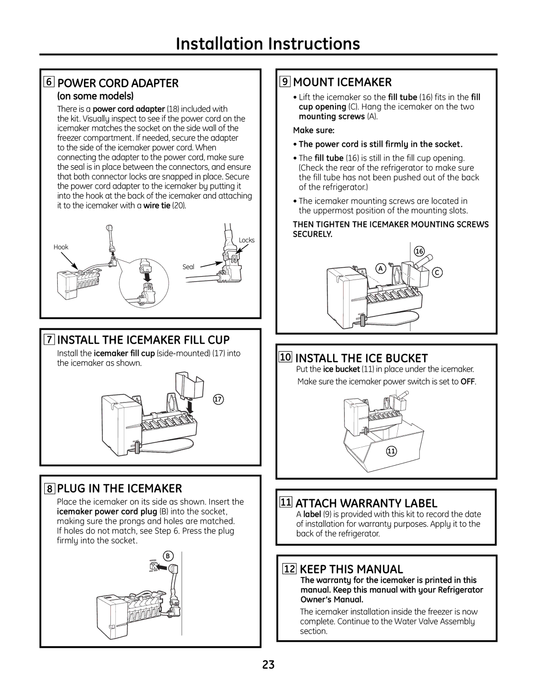 GE IM-6 installation instructions Power Cord Adapter 