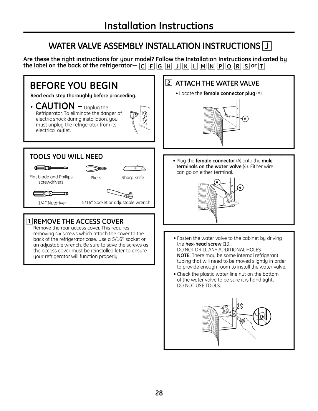 GE IM-6 Water Valve Assembly Installation Instructions J, Remove the Access Cover, Locate the female connector plug a 