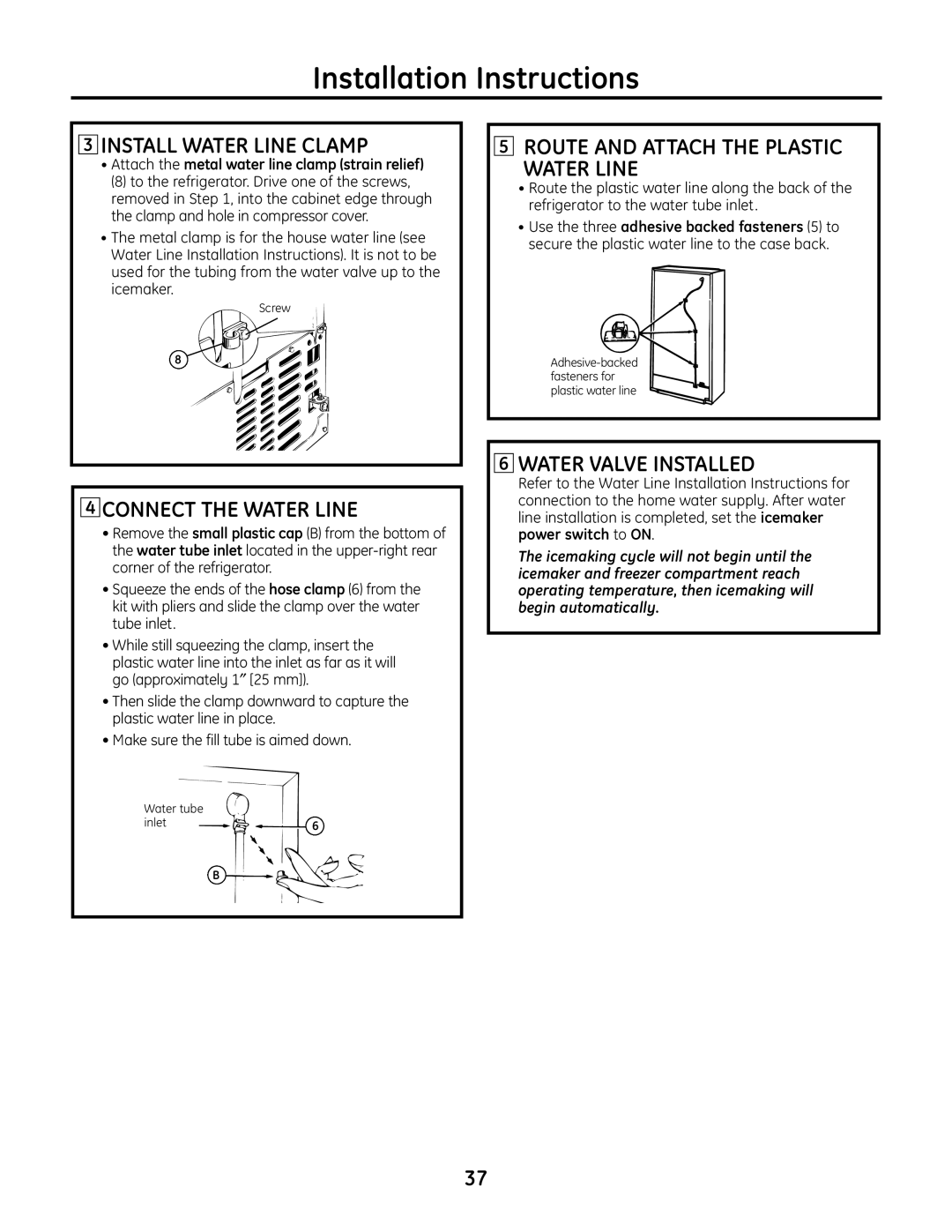 GE IM-6 installation instructions Install Water Line Clamp 