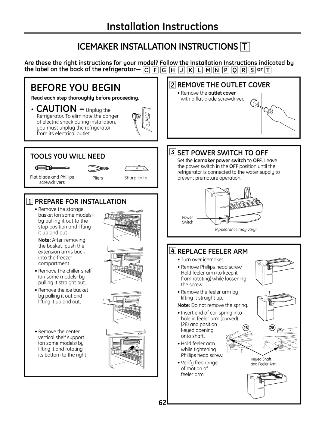 GE IM-6 Icemaker Installation Instructions T, Replace Feeler ARM, Verify free rangeand Feeler Arm of motion Feeler arm 