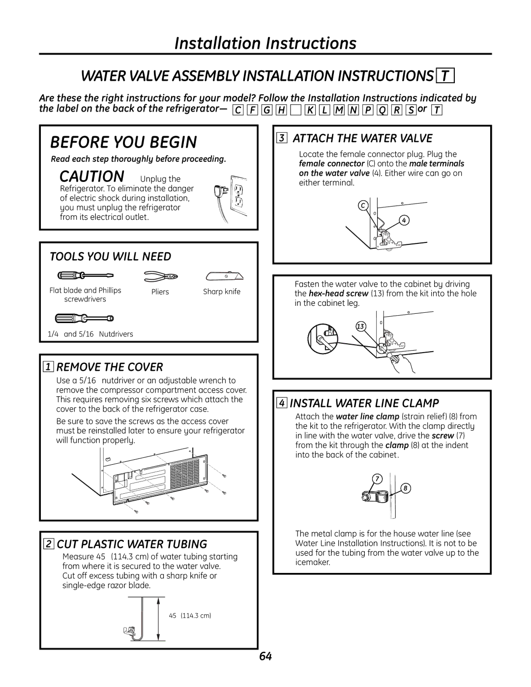 GE IM-6 Water Valve Assembly Installation Instructions T, Flat blade and Phillips Pliers Sharp knife 