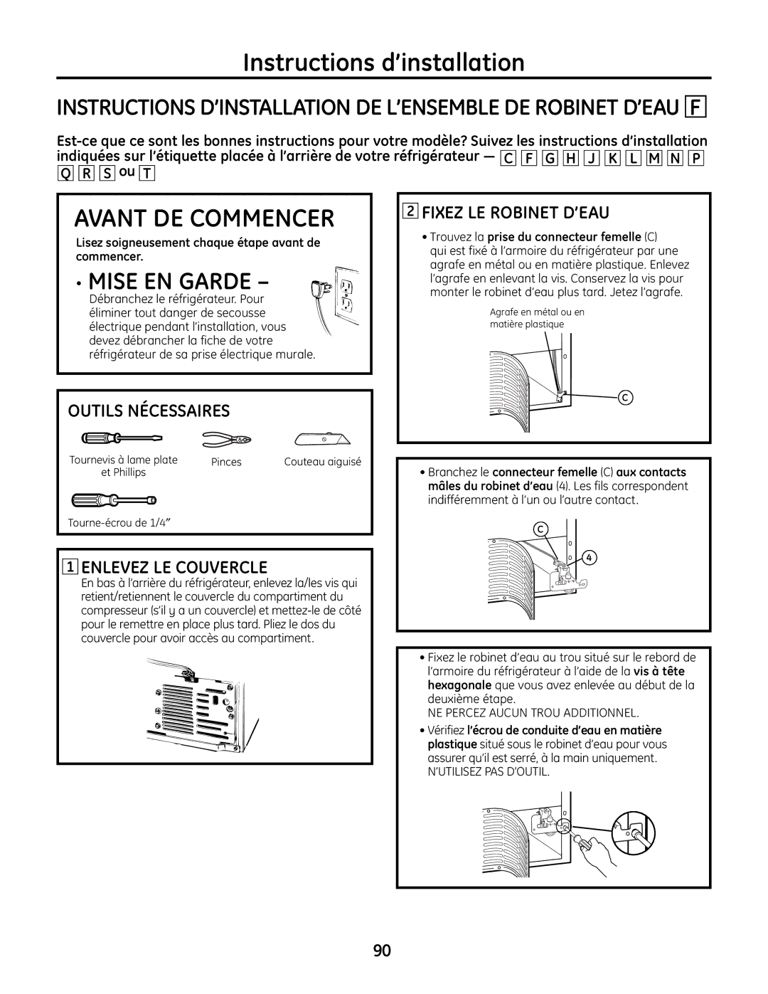 GE IM-6 installation instructions Trouvez la prise du connecteur femelle C, Tourne-écrou de 1/4″ 