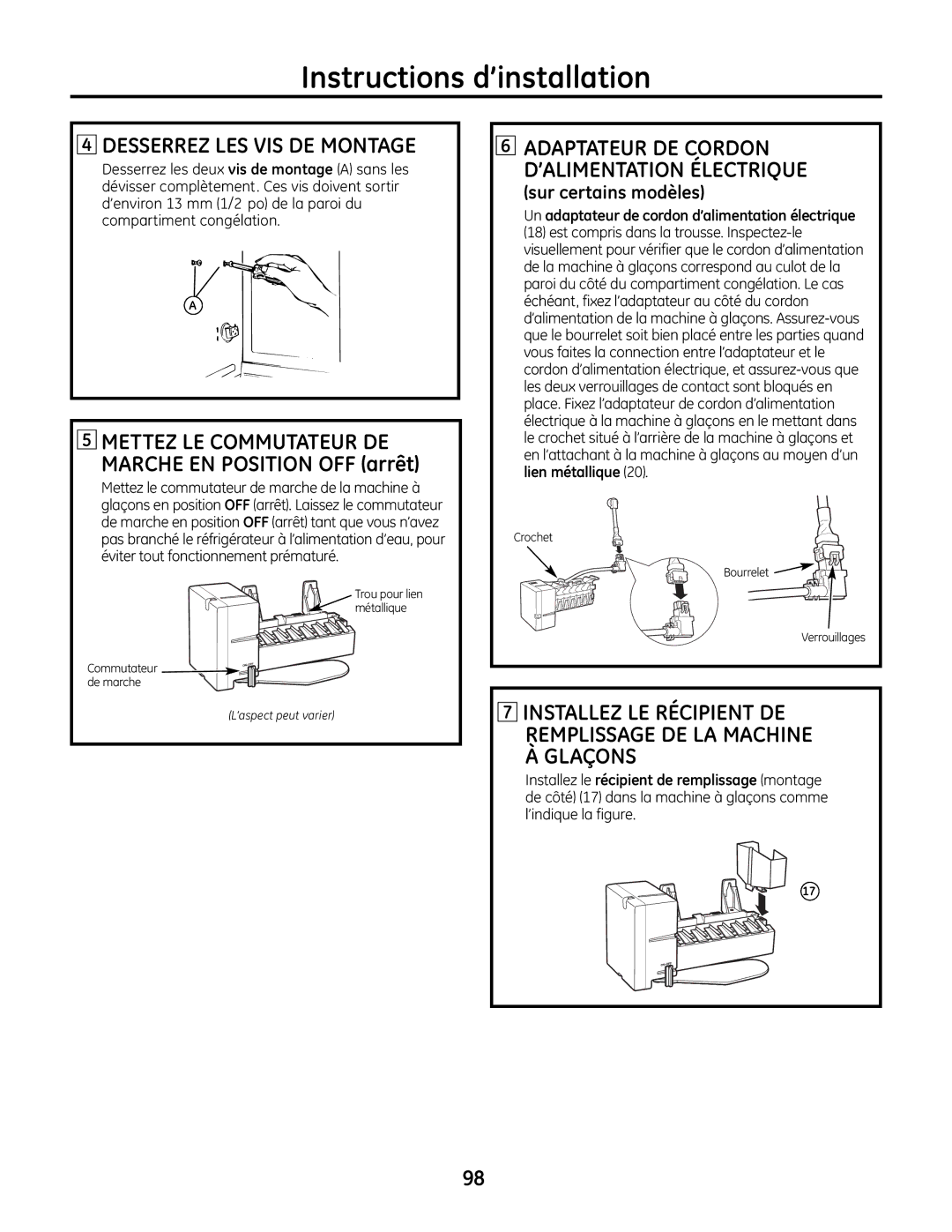 GE IM-6 installation instructions Desserrez LES VIS DE Montage 