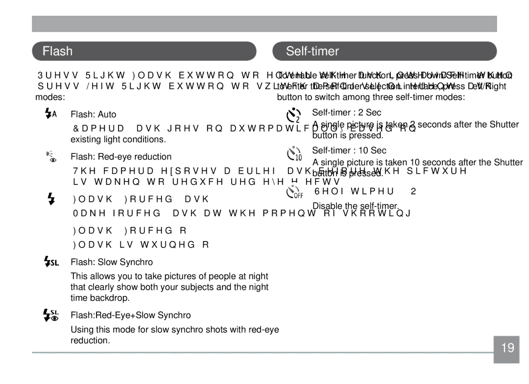 GE J1470S user manual Flash, Self-timer 