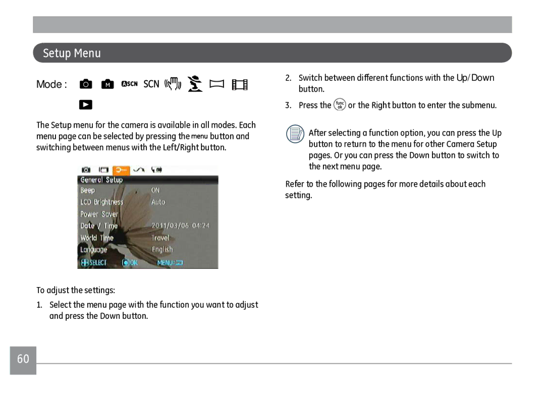 GE J1470S user manual Setup Menu, Mode M 