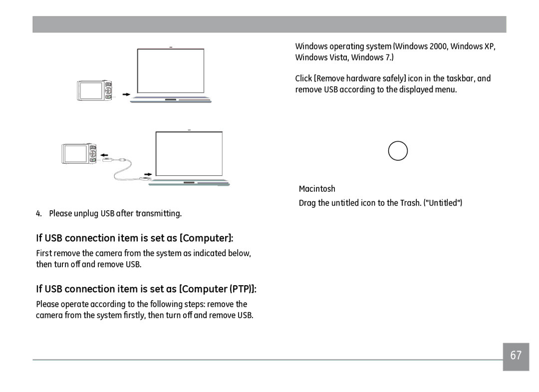 GE J1470S user manual If USB connection item is set as Computer PTP 