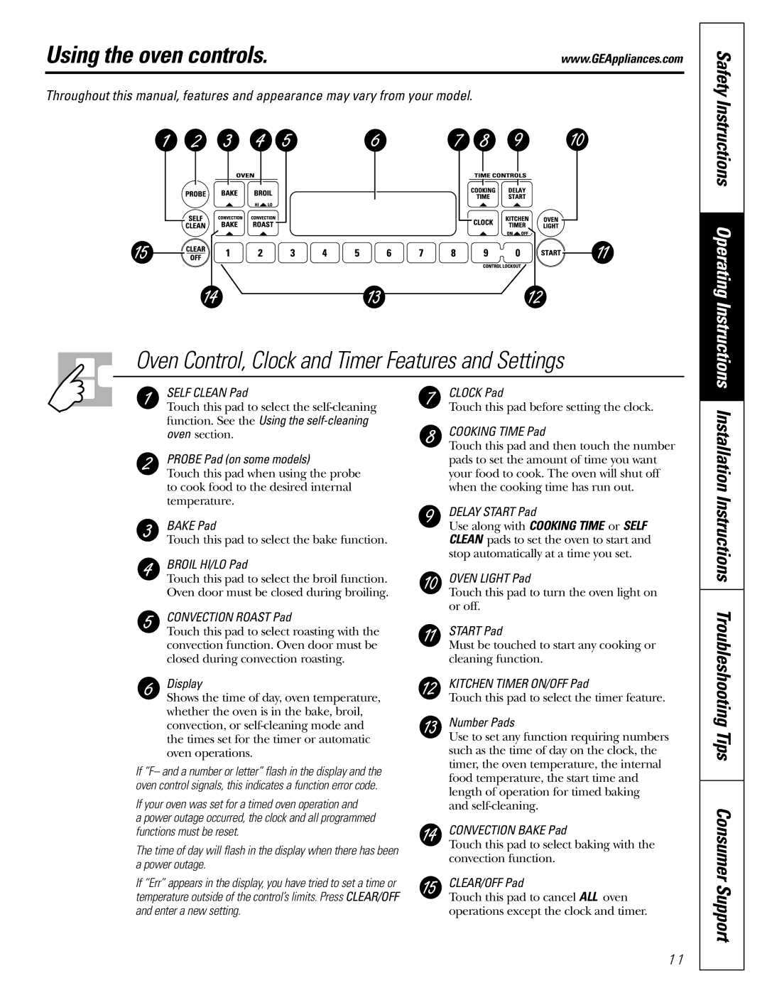 GE J2B915 installation instructions Using the oven controls 