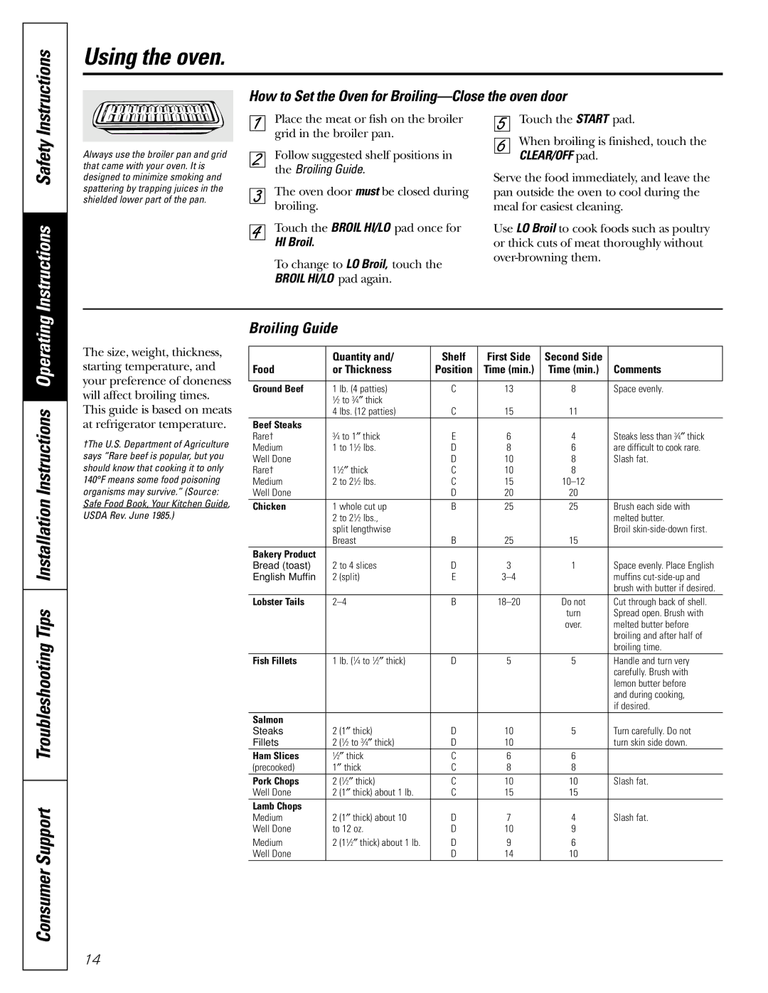 GE J2B915 installation instructions How to Set the Oven for Broiling-Close the oven door, Broiling Guide, HI Broil 