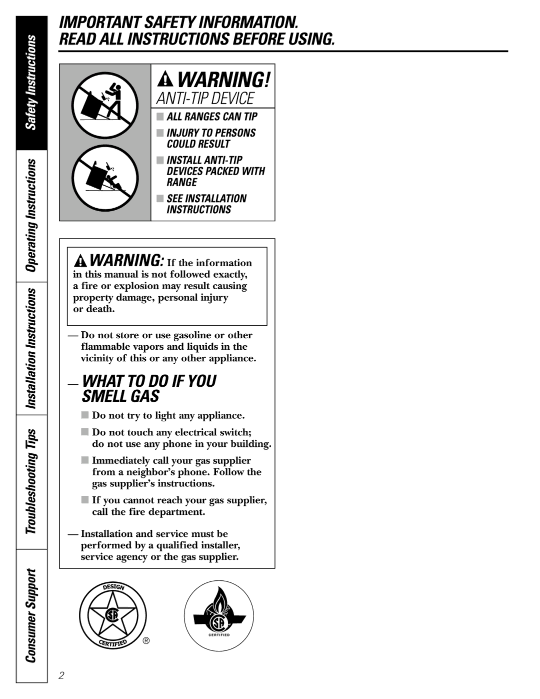 GE J2B915 installation instructions Install ANTI-TIP Devices Packed with Range 