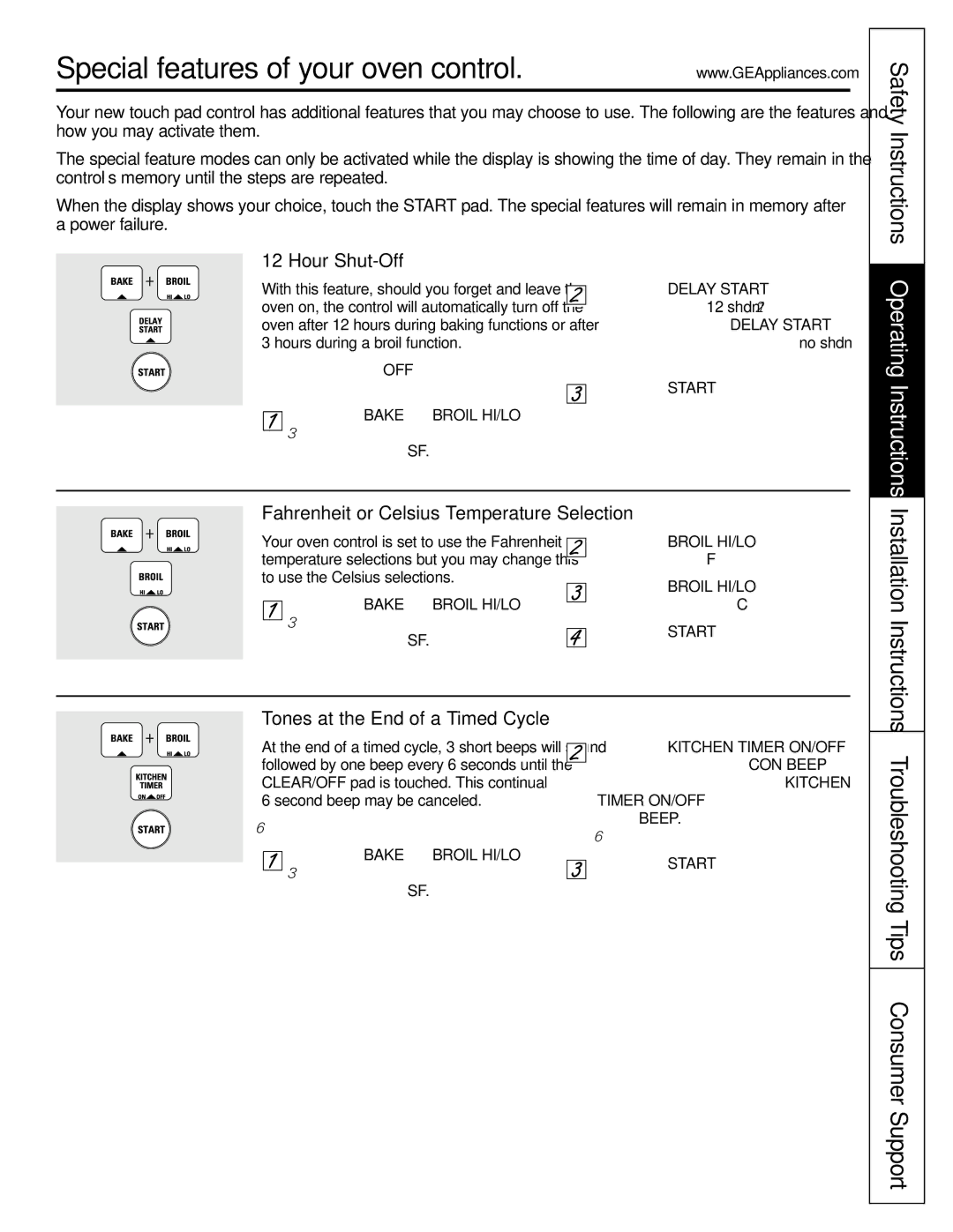 GE J2B915 Special features of your oven control, Safety Instructions, Hour Shut-Off, Tones at the End of a Timed Cycle 