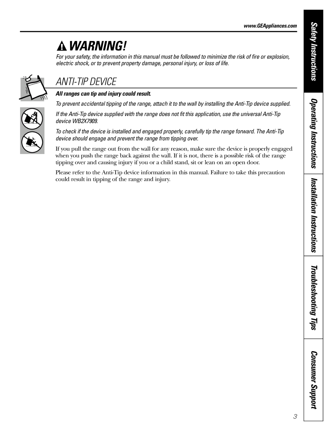 GE J2B915 installation instructions All ranges can tip and injury could result 