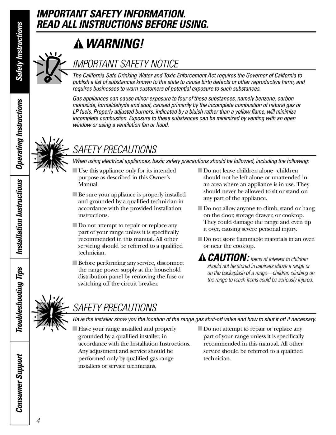 GE J2B915 installation instructions Important Safety Notice, Safety Precautions 