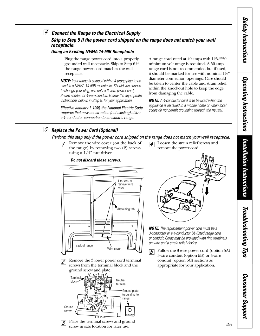 GE J2B915 Installation, Instructions Troubleshooting Tips Consumer Support, Using an Existing Nema 14-50R Receptacle 