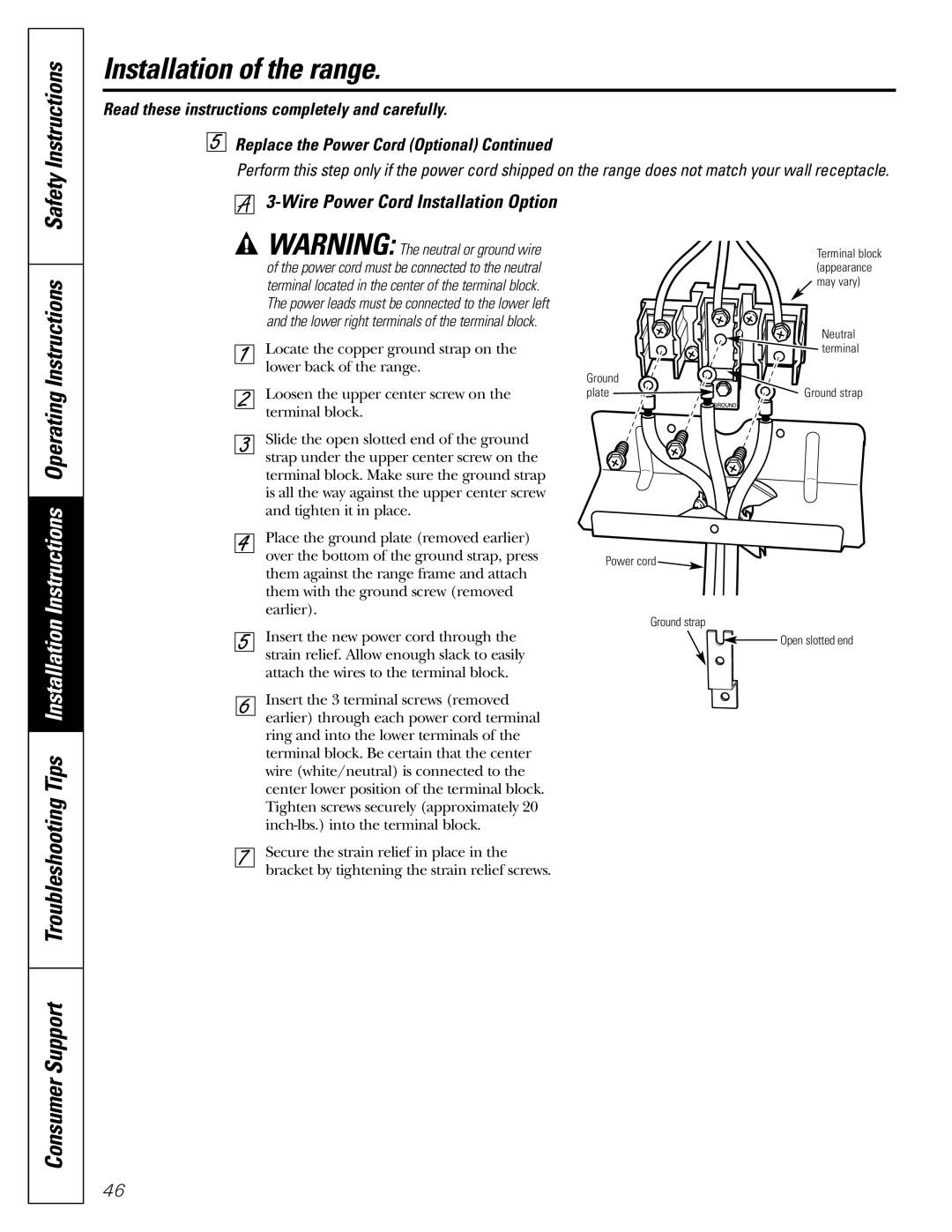 GE J2B915 installation instructions Wire Power Cord Installation Option 